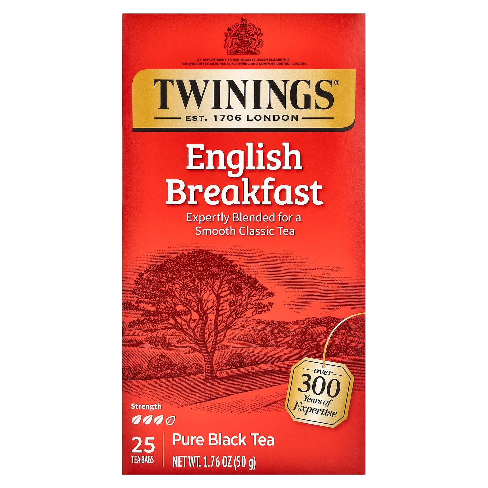 Twinings Pure Black Tea, English Breakfast, 25 Tea Bags, 1.76 oz (50 g)