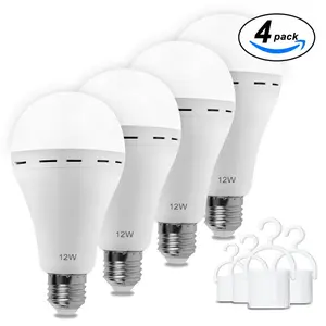 4 Pack Emergency Light Bulbs A19, Camping Lamp Battery Powered LED Light Bulb 6000K Daylight E27 120 Volt 12W Equivalent with 1200mAh for Home Power Outage Camping Hurricane