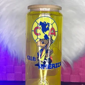 20 oz Las Aguilas del America Glass Tumbler with Yellow Honey Effect