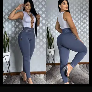 Leggins azul botones lados