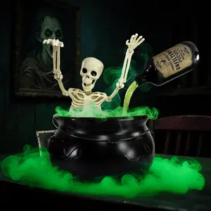 Halloween Decorations Indoor with Skeleton,Black Plastic Witches Bowl Witches Cauldron with Magic Floating Potion Bottles & Diffuser,Hocus Pocus Party Decoration for Spooky Vintage Home Kitchen Table