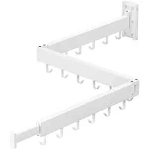 Clothes Drying Rack, Laundry Space Saver Wall Mounted, Retractable Collapsible Tri-Fold White Color Clothing Rack