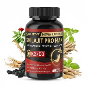 HIILEATHY Shilajit Premium Max Formula - 60 Capsules - Featuring K2 & D3 - Fulvic Acid with Essential Minerals - Designed for Energy, Stamina & Immune Support
