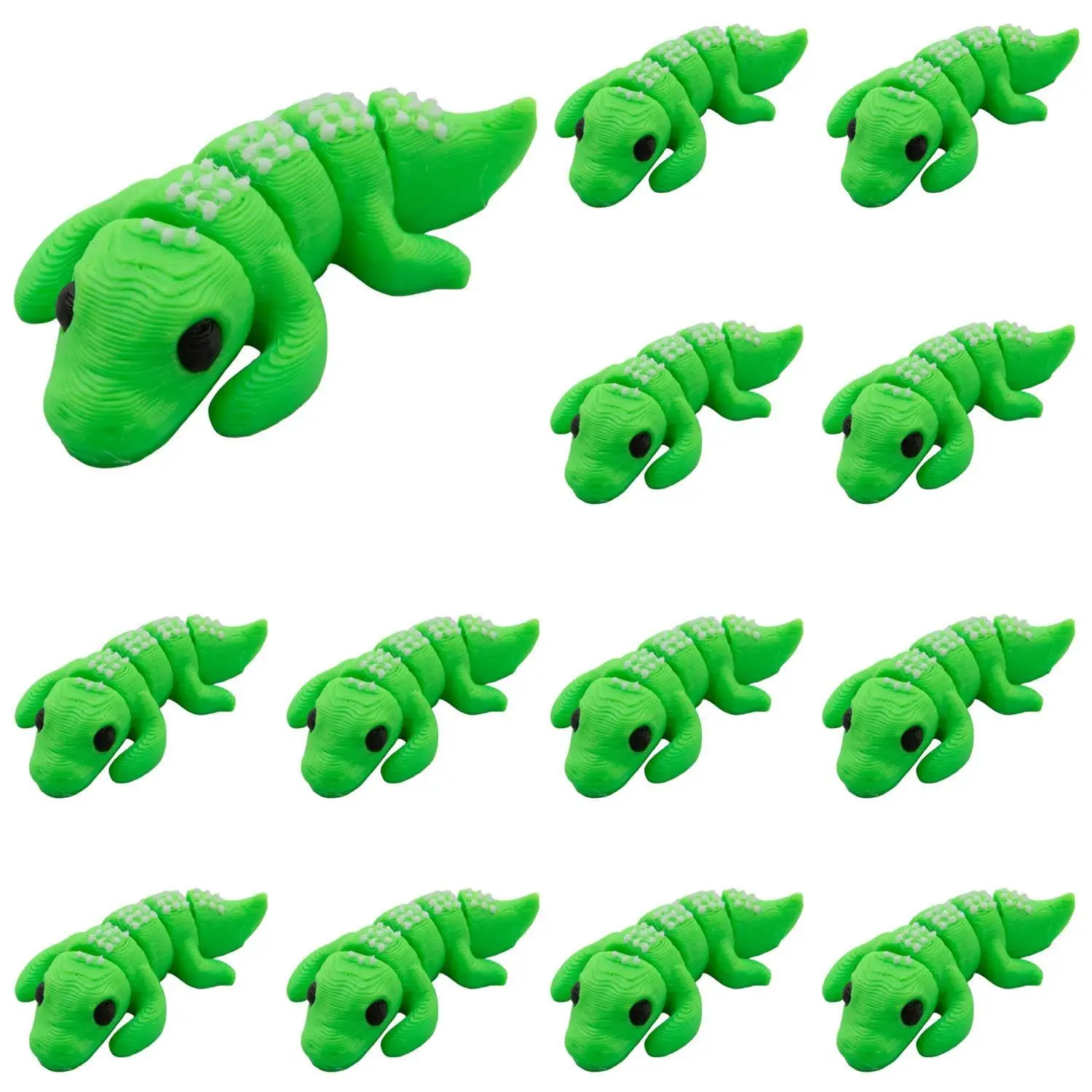 3D-Printed Plastic Mini Segmented Alligator Fidget Toys - 1 3/4" x 3/4", 12 Pcs