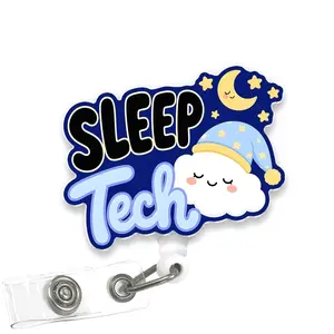 Sleep Tech Badge Reel Funny Polysomnography RPSGT Retractable Acrylic ID Holder Clip Gift for Sleep Tech Healthcare Staff 99Q3 K2J