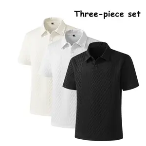 Premium Jacquard Waffle Textured Polo Shirt 3-Pack, Men’s Short Sleeve Collared Summer Athleisure Tops