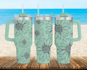 Daisy Engraved 40 oz Tumbler with Handle - Personalized