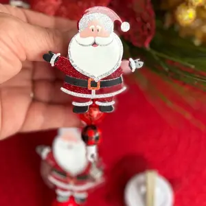 Santa Claus  Badge Reel, Retractable Badge Holder, Chrismas Stocking Stuffer, Winter Glitter DR. Key Card, Hospital Staff Gift, Key Tag
