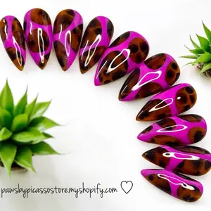 Paws by Picasso Tortoise Shell Press On Nails with Pink Design for a Stylish Look