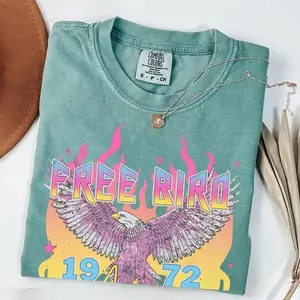 Comfort Colors Retro Music Rock Band Tee Old School Band T-shirt Free Bird Oversized Trendy Graphic Tee Vintage Unisex Streetwear Essential
