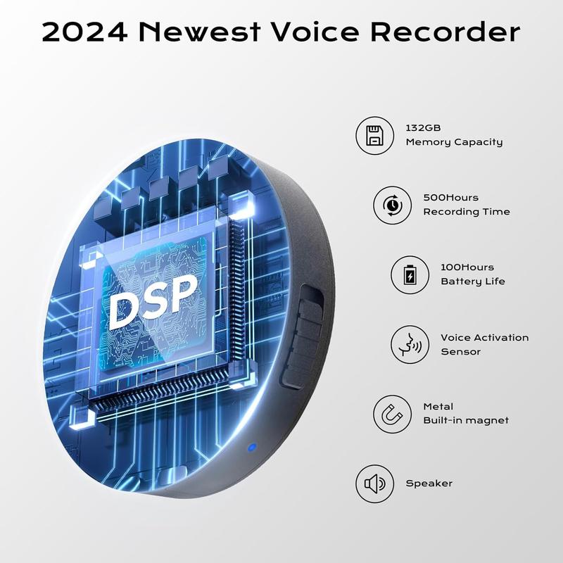 132G (9800 Hour) Voice Activated Recorder - Voice Recorder with AI-Intelligent Triple Noise Reduction, Portable Audio Recorder for Work, Lectures, Meetings[100H Continuous Recording Device],Smart Voice Recorder with Screen Display