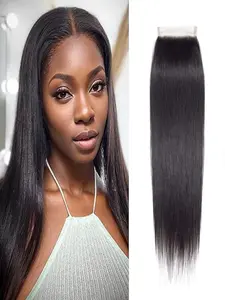4x4 HD Lace Closure Straight Lace Closure Human Hair , Brazilian Virgin Hair Transparent Frontal Closure Pre-plucked Natural Black with Baby Hair