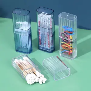 Transparent Plastic Cotton Swab Storage Box Set, Portable Dustproof Design, Compact for Bathroom and Camping, Ribbed Handle Grip, Clear Storage Box