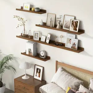 24 Inch Set of 3 Floating Ledges Wooden Country Style Rustic Design for Children's Room Bedroom Kitchen Bathroom Living Room Nursery Display Wall Decoration