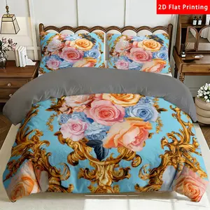 2/3 Pcs 2D Flat Floral and Baroque Milk Velvet Duvet Cover Set Rose and Hydrangea Bedding Set Quilt Cover 1 Duvet Cover + 1/2 Pillowcases Elegant Top Sheet Decorative Bedding Bedroom Decor The Preferred Pick for Bedding