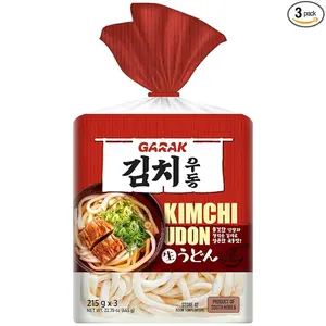 GARAK Kimchi Soup Udon Noodles (3 Packs) – Thick Japanese-Style Korean Noodles with Seasoning, Ready in 2 Minutes, Perfect for Quick Meals (645g / 22.75oz)