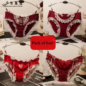 Y2K Red Lolita Japanese lace-trimmed pure desire panties feminine pure cotton crotch low-rise briefs Womenswear 3 900+000+810