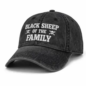 [Made-to-Order] Vintage Washed Black “Black Sheep of The Family” Cap – Funny Rebel Dad Hat, Distressed Unisex Adjustable Hat