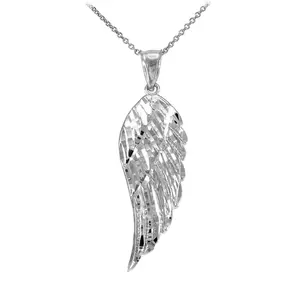Textured 925 Sterling Silver Angel Wing Pendant Necklace (Small), 16"