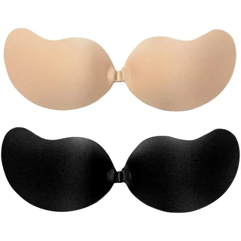 Women's 2-Pair Cotton Push-Up Sticky Bra with Nipple Covers, Reusable Strapless Lingerie for Backless Dresses, B Cup