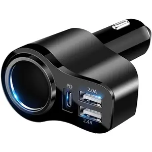 4 in 1 USB C Car Charger, 168W Multi USB Lighter Adapter, Socket Splitter with 3 USB Ports, 12V/24V Dual USB Type C PD Fast Car Charger Adapter for iPhone 16 Pro Max 15 Plus 14 iPad Pro GPS