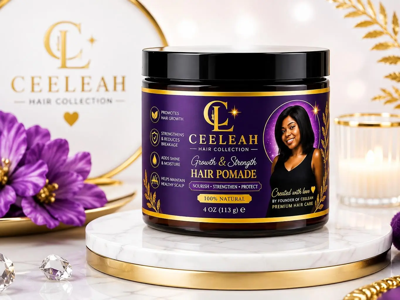 Ceeleah Growth & Strength Hair Pomade -Natural Hair & Scalp Moisturizer, 4oz (113g)