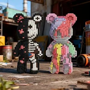 Skull Bear Flowing Bear 3D Puzzle Stem Building Blocks Ornament, Room Decoration, Birthday Halloween Valentine Christmas Gift, No Power Needed