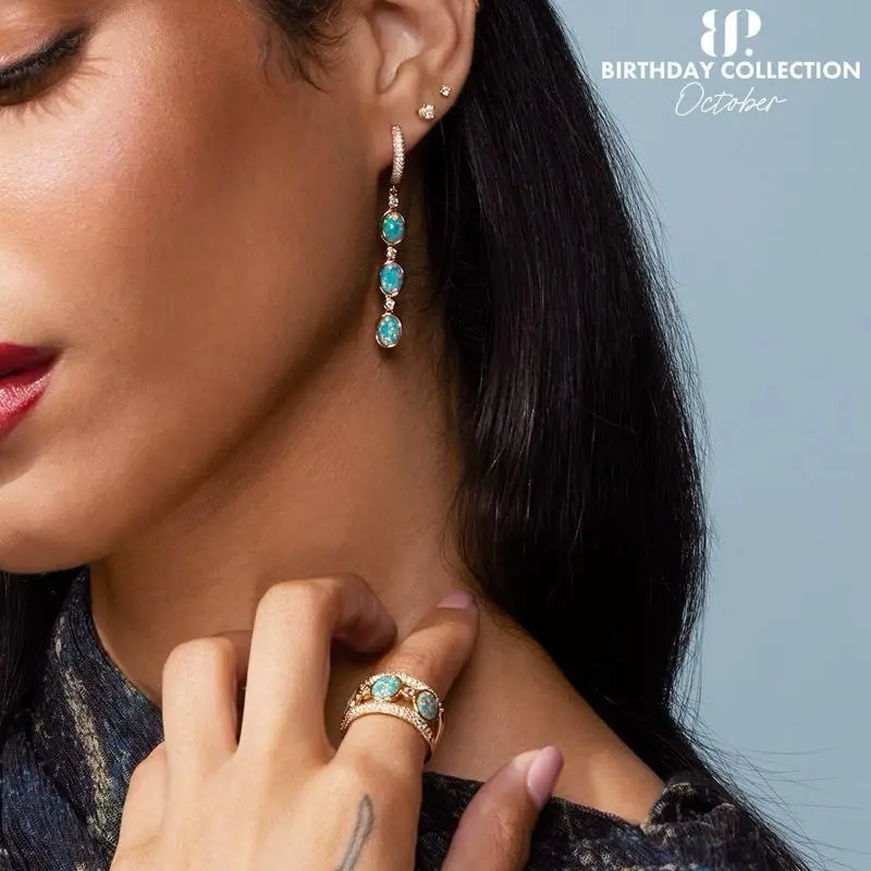 BOMB PARTY Fiery Opal Dangling Earrings for Women, Elegant Alloy with Metal Coating, Surprise Reveal Blind Bag October Birthstone Gift, Women's Fashion, Happy Birthday, Birthday Gift Ideas, Opal Stone, Collectibles