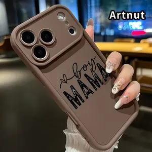 Phone Case for iphone 17 Pro Max 16 Plus 15 14 13 12 11 XR Air E Boy Mama Love Pattern Silicone TPU Lens Protective Rugged Durable Soft Cover for Girl