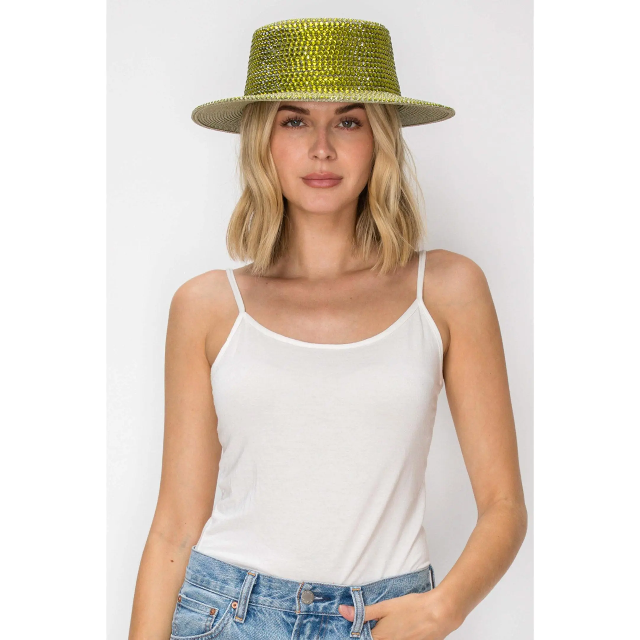 Sofia Metallic Chrome Studded Flattop Hat