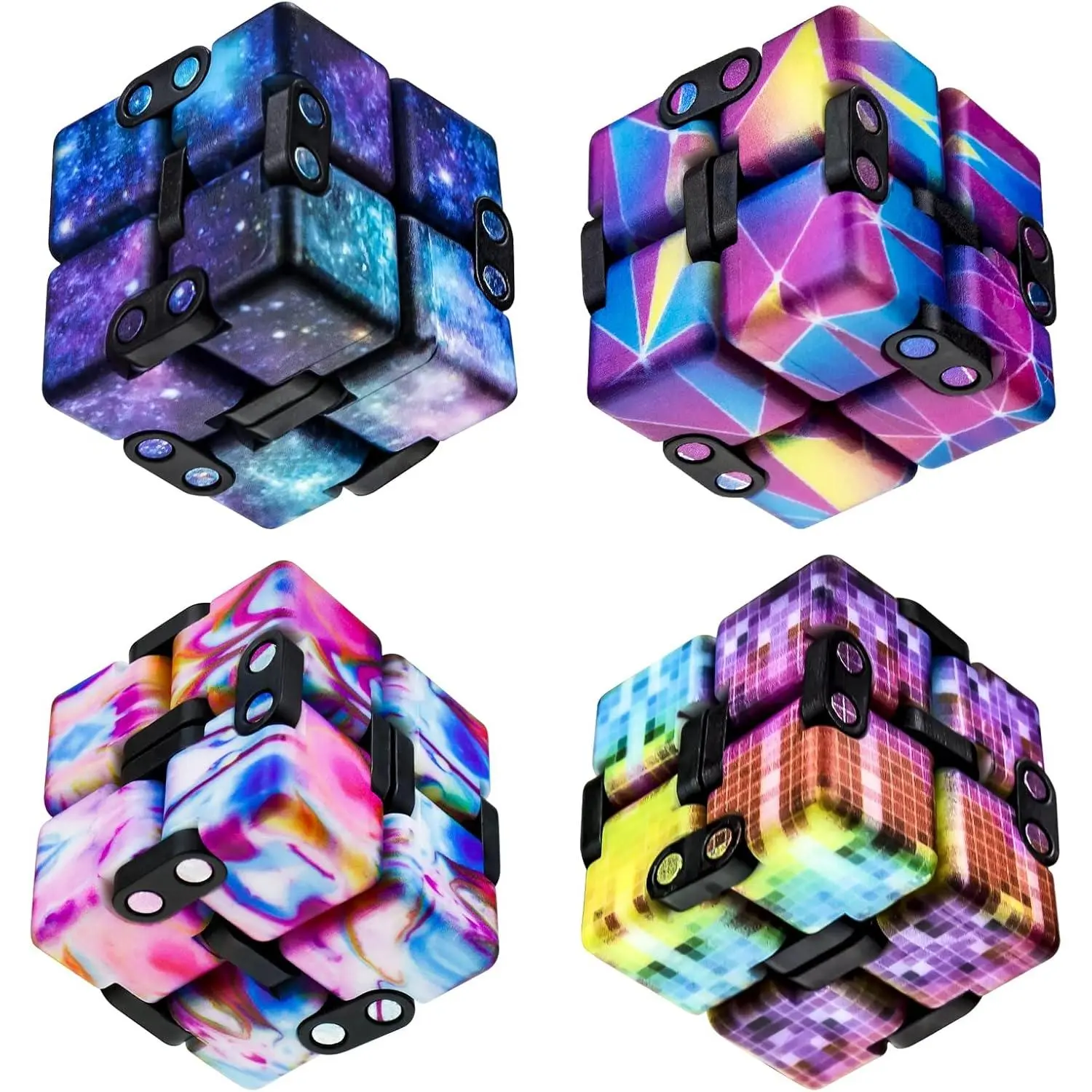 Infinitycube Fidget Toy - Lightweight Compact Never Ending Polyhedron Magic Cube for Kids, Teens, Adults, Anxiety Relief, Improves Focus, Everyday Use, Cute Pocket-Sized Gadget (2, Blue-Purple Galaxy, Great Gift), Great Gift Concept, Keeps Calm