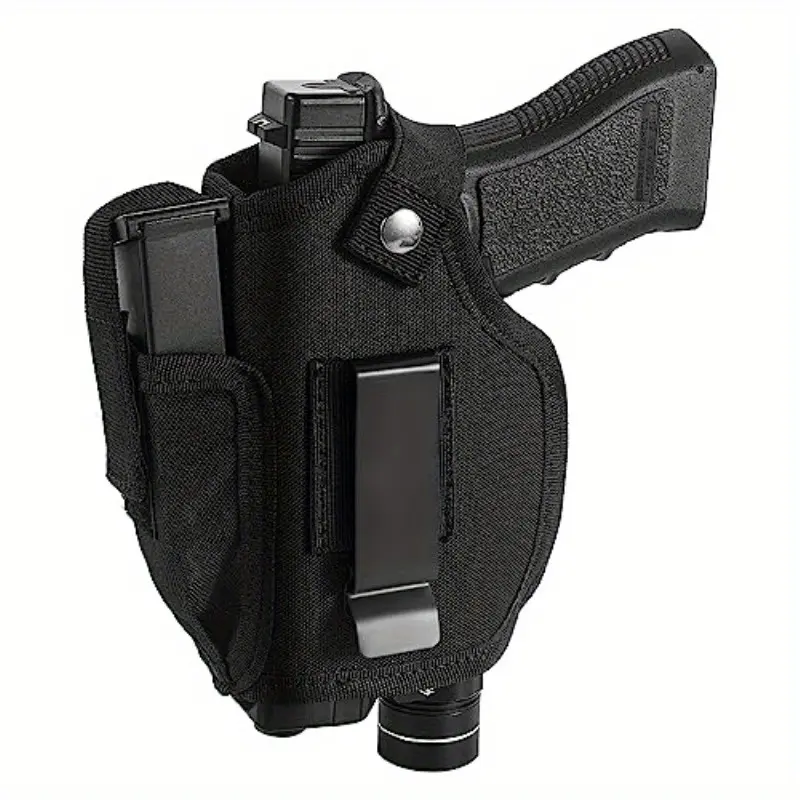 Tactical Pistol Holster with Built-in Laser Light - Tactical Equipment for IWB/OWB Concealed Carry, Magazine Pocket, Snap Closure, Compatible with Glock, Sig