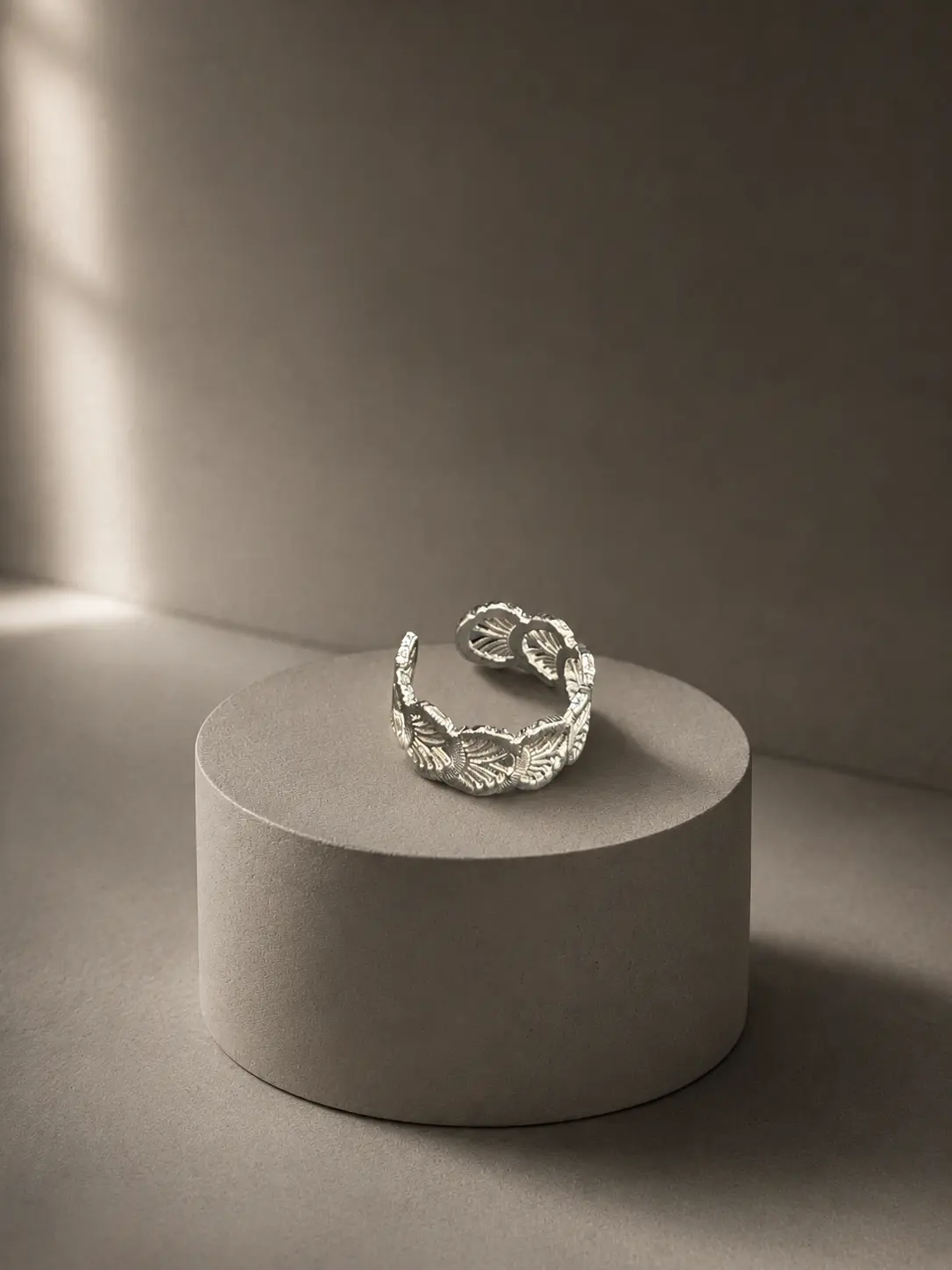 Vintage Bloom Engraved Cuff Ring