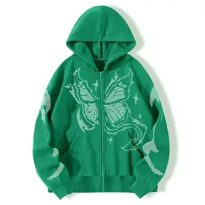 Men's St. Patrick's Day Green Hoodie - Printed Butterfly & Shamrock Zip Up Sweatshirt Casual Holiday Wear