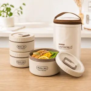 3-Piece 304 Stainless Steel Bento Lunch Box Set, 1 Large 600ml + 2 Small 400ml Round Stackable Food Containers with Insulated Lunch Bag, Leakproof Portable Meal Prep Lunch Set for Adults, Kids, Work, School, Travel, Picnic & Daily Meals