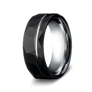 Tungsten Ring |The Komorebi |GentleBands| Black Ring, Handmade Item, Hammered Texture, 8Mm Width, Comfort Fit | Men'S Wedding Bands