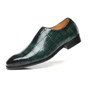 Men's Green Crocdile Print Loafers - Formal Casual Footwear