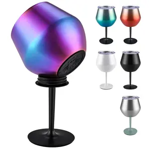 Premium Stainless Steel Wine Glass with Lid 14oz Double Wall Insulated Unbreakable Goblets Reusable Portable Thermos Tumbler for BBQ Pool Parties,Flasks,mens gifts,Drinkware