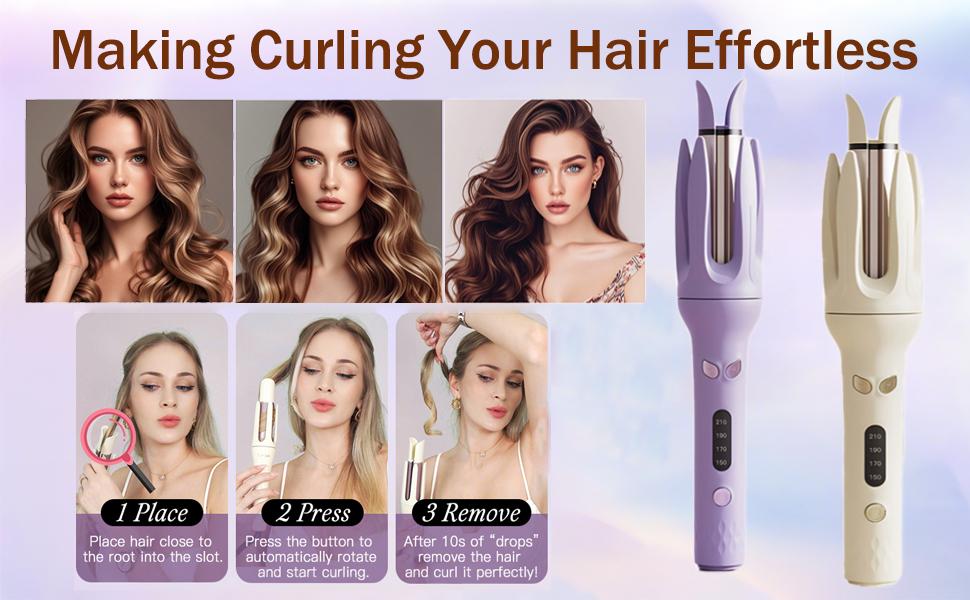 Automatic Hair Curler, Automatic Curling Iron with 4Temperatures,Dual Voltage Rotating Curling Iron with 11/4inch Fast Heating and Auto Shut-Off Mother's Day Gift Idea