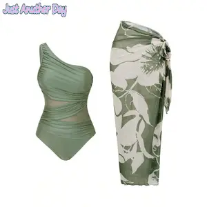 2026 Women’s One Shoulder Mesh Swimsuit with Skirt – Boho Vintage One Piece Swimwear, Pleated Beach Bathing Suit for Vacation, Cruise, Pool Party, Festival & Summer Travel