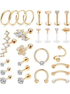 27Pcs 16G Cartilage Stud for Women Men Stainless Steel Helix Piercing Tragus Earrings Hoop Earring Sets Forward Conch Piercing Jewelry