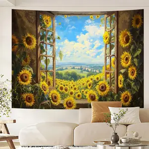 Fantasy natural yellow sunflower background fabric for digital printing on polyester material, suitable for living room, bedroom, dormitory, room, party