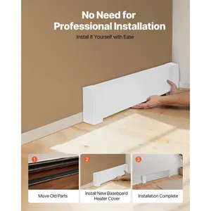VEVOR Baseboard Heater Covers, Premium Series 3 ft Standard Electric Heating Unit Front Cover for Home Improvement, Heavy-duty Steel, Easy Installation for Bedroom Replacing Old Cover, White