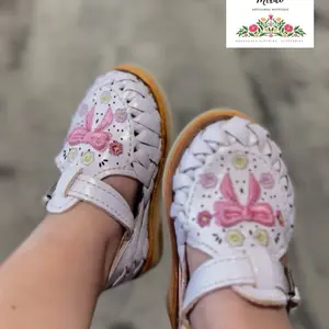 Pink bow leather sandals /Mexican huaraches/ coquette sandals