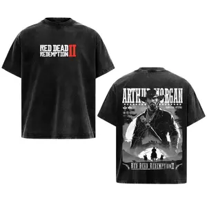 Red Dead Redemption II Arthur Morgan T-Shirt - Vintage Acid Wash Black Tee Inspired by Rockstar Games Complex Cowboy Character Streetwear Top for Men Fall Outfits