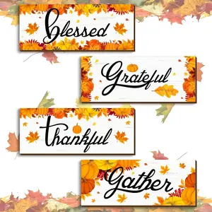 4pcs Thanksgiving Fall Harvest Maple-Pumpkin Element-Thankful Theme-Wall Decor 10in/25cm Home Livingroom Decor and Accessories Office Decor Study Room Decor Wall Art Decor Party Decor Holiday Supplies(With Double-sided Adhesive Tape)