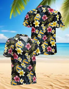 Volleyball Flower Hawaiian Shirt 3D Style for Men Women Beach Wear Short Sleeve,  Volleyball Player,  Button Down Summer Beach Shirts