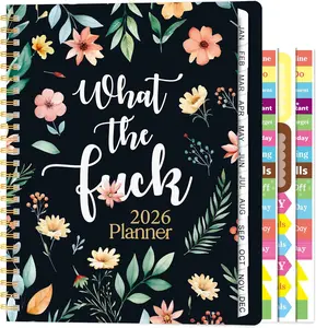 2026 A5 Planner - What The  Weekly and Monthly Planner Floral Writing Notebooks, Jan. 2026 - Dec. 2026, Hardcover Calendar with Tabs Stickers  Pocket -Wire Binding