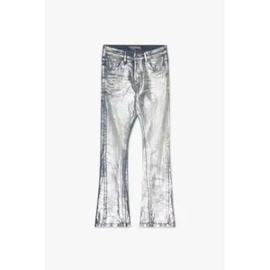 Fax Silver Waxed Stacked Jeans