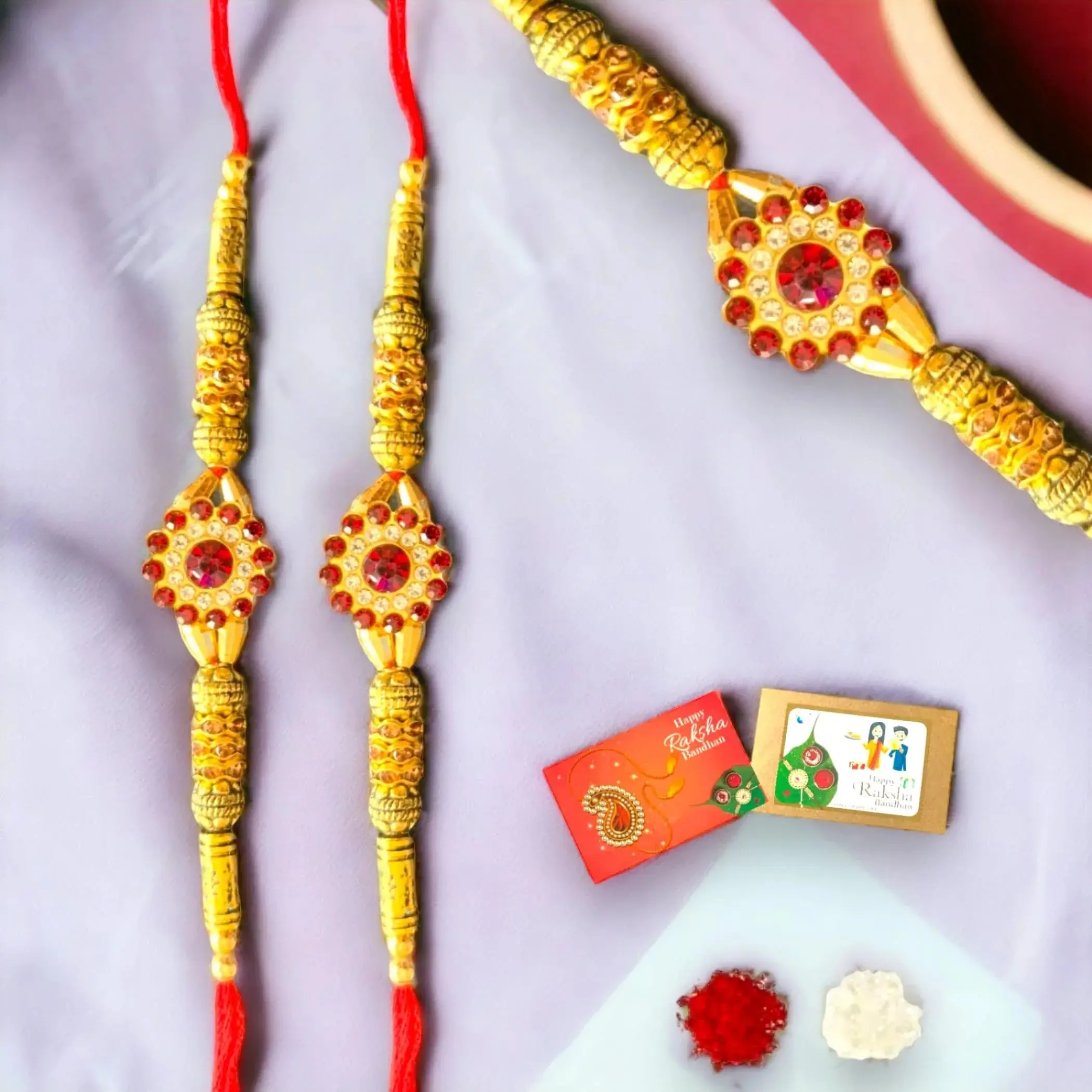 Cherished Rakhi Bracelet Gift Set | Handmade Cotton Threads & Greeting Card | Celebrate Raksha Bandhan Bond | Timeless Rakhi To Bless & Protect